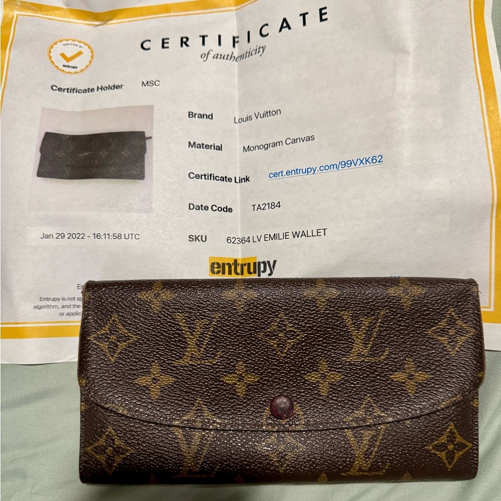 Louis Vuitton Monogram Canvas Brown & Gold Emilie Wallet